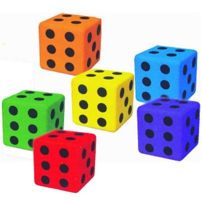 6 multicolored EVA foam dice - 6 sides